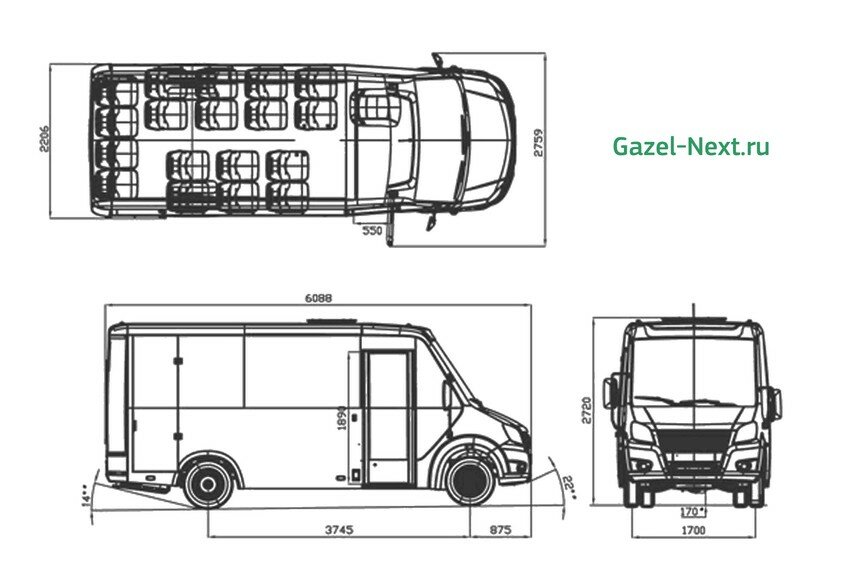 Габариты Газель Next автобус